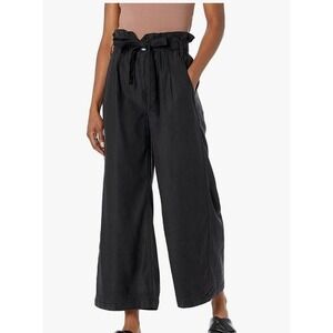 Hudson Jeans Womens Paperbag Waist Wide Leg Cropped Pants Black Tie Belt